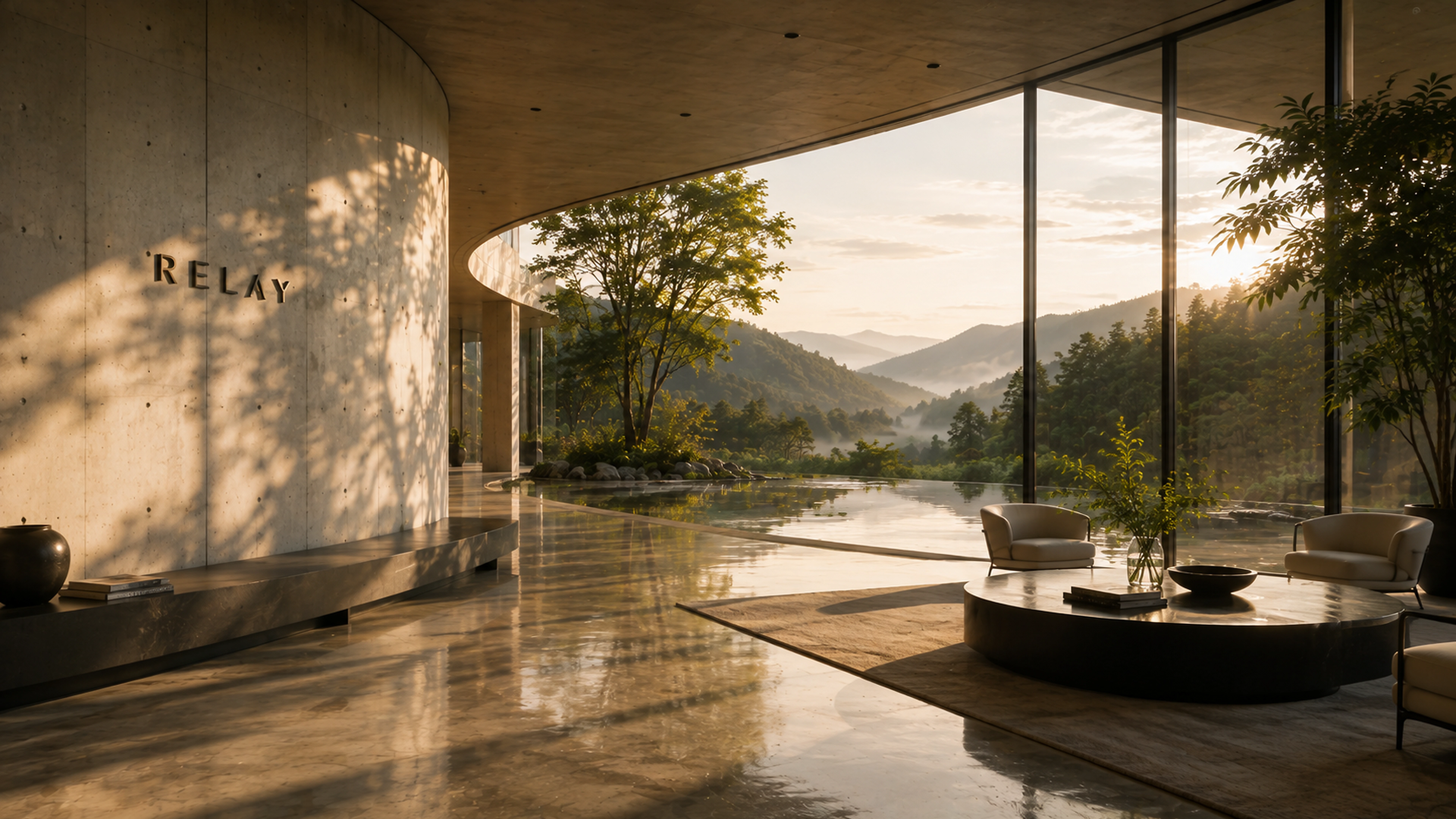 Serene modern architecture in warm natural light