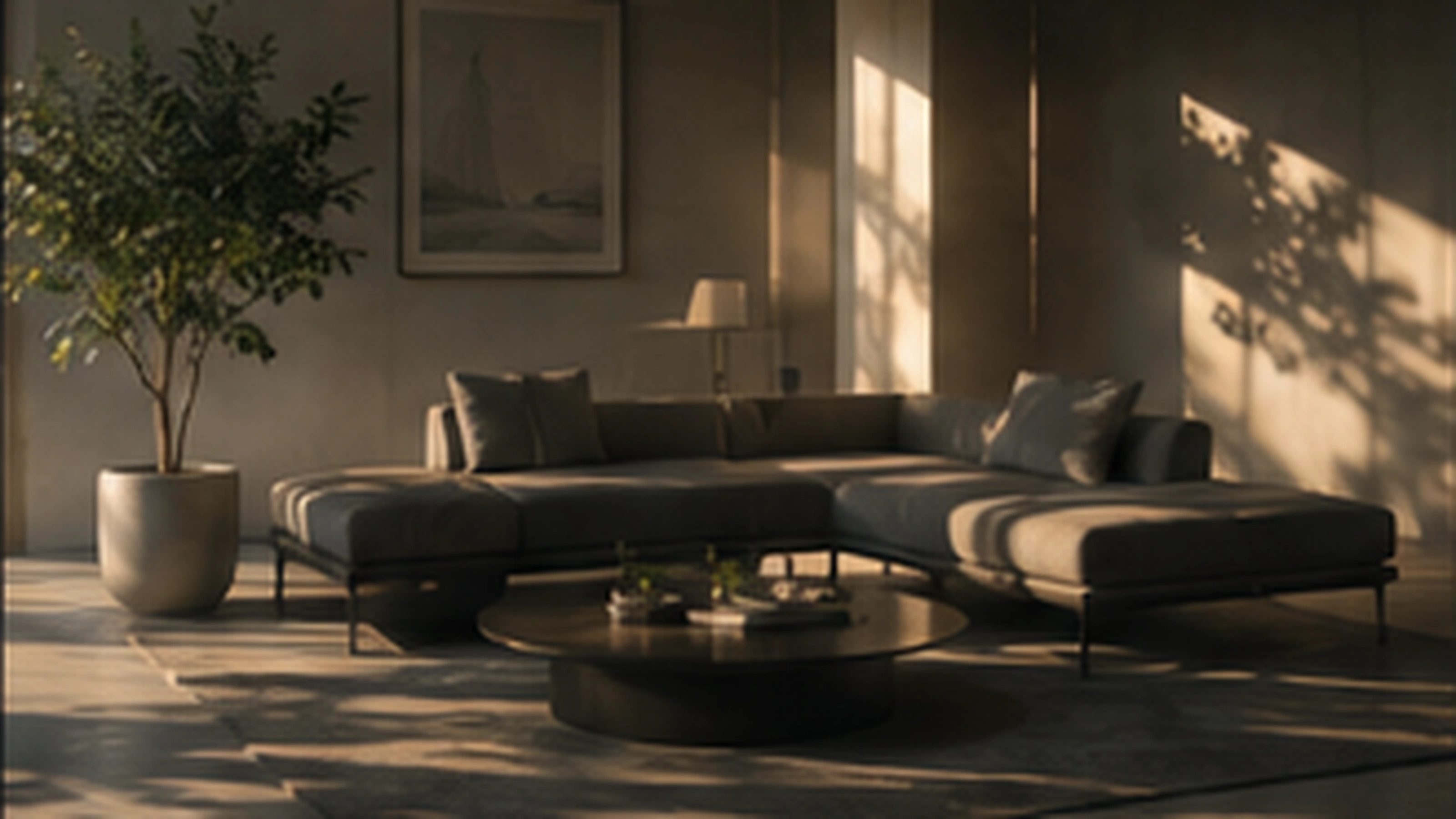 Warm, quiet premium lounge shaped by natural light
